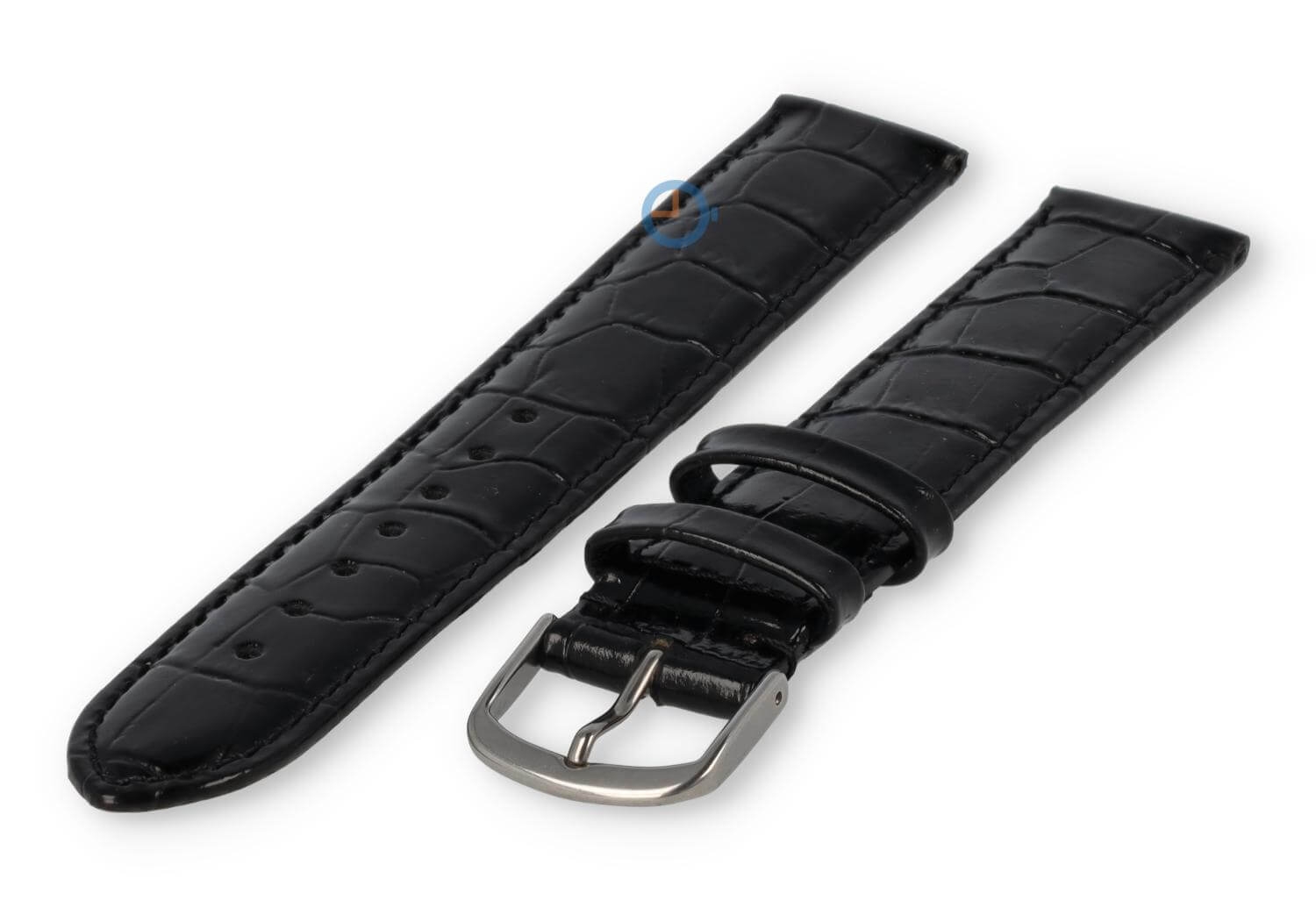 XL horlogeband leer met krokoprint - 16mm - zwart