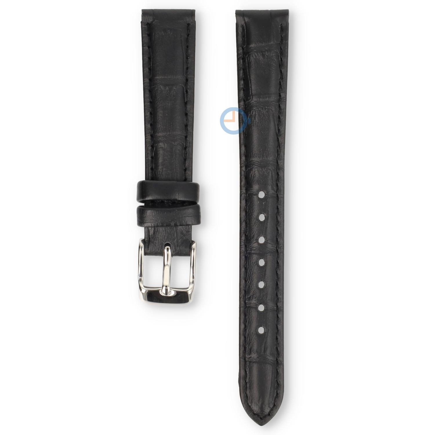 Universele 14mm zwart leren horlogeband - Pulsar