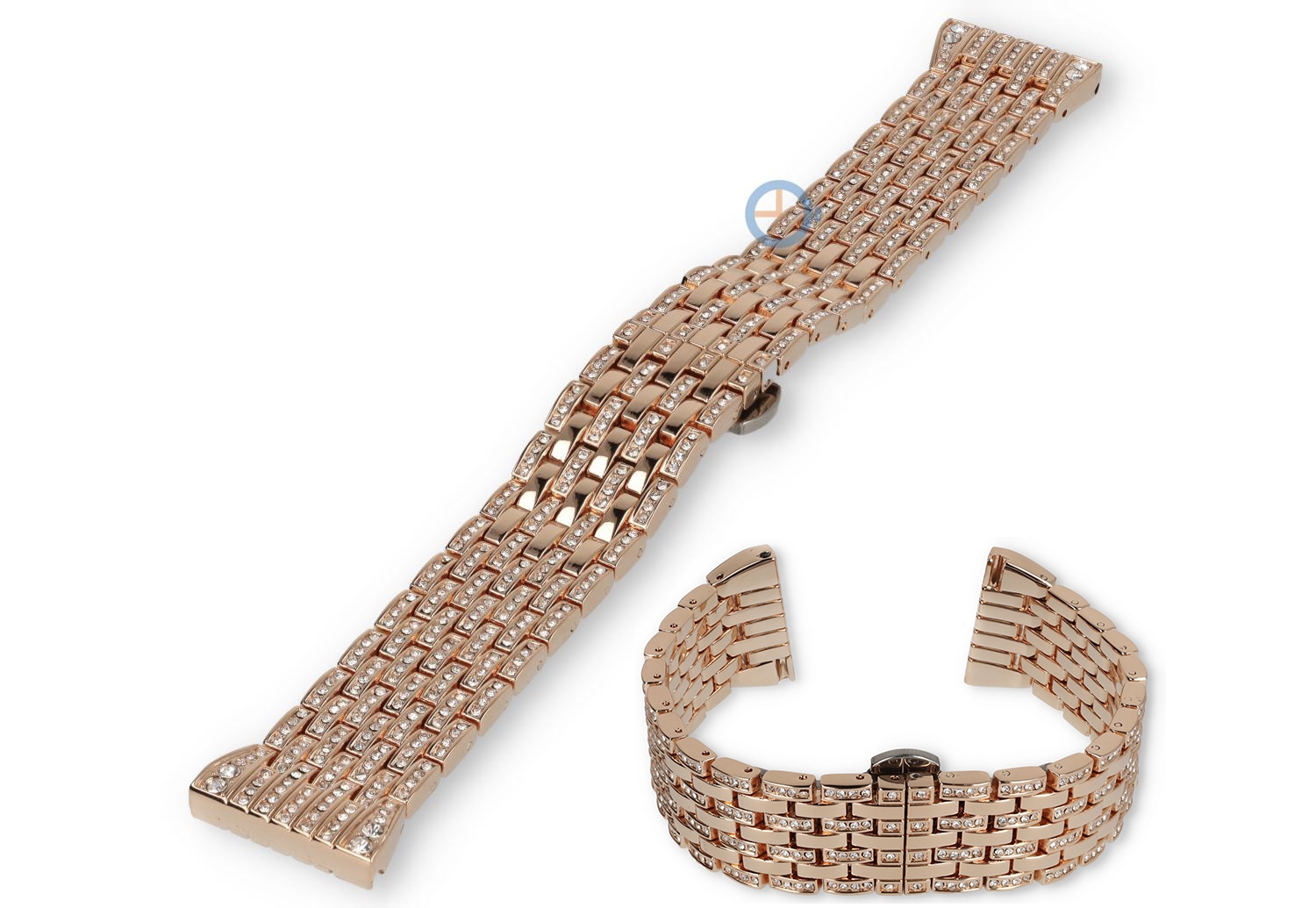 22mm horlogebandje staal met diamantjes - rosegoud