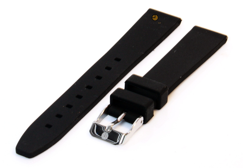 Horlogeband 16mm zwart siliconen glad