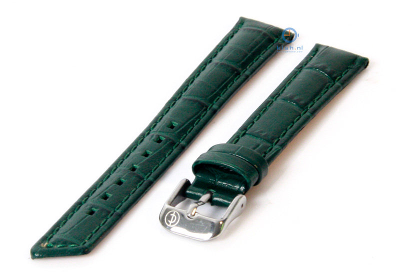 Horlogeband 16mm donkergroen leer croco