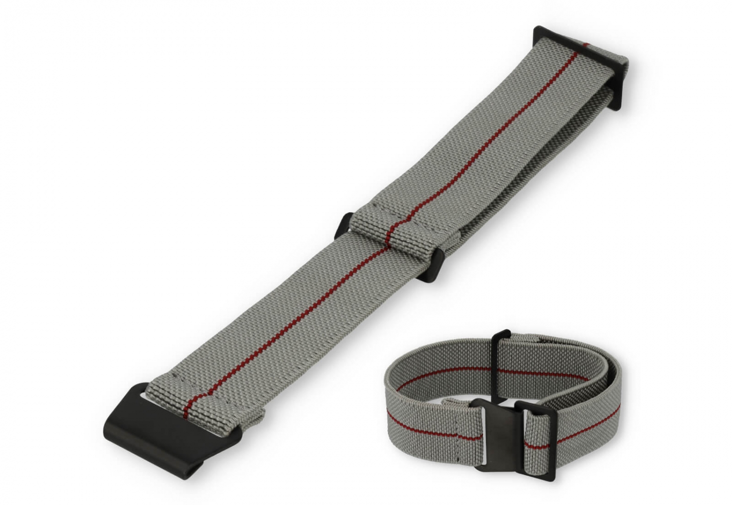 Elastische horlogeband 22mm nylon grijs - rood