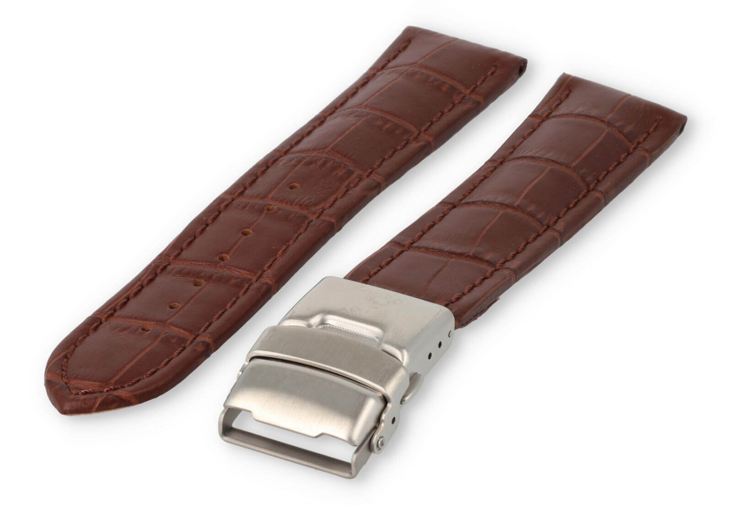 Horlogeband met vouwsluiting 24mm donkerbruin leer