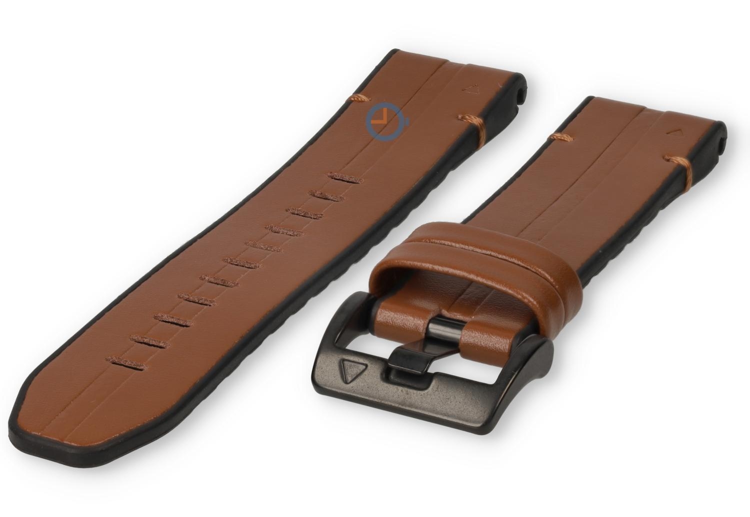 Hybrid bandje - siliconen/leer - 26mm - cognac