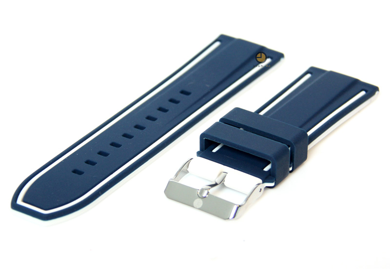 Omkeerbare horlogeband 24mm blauw-wit siliconen