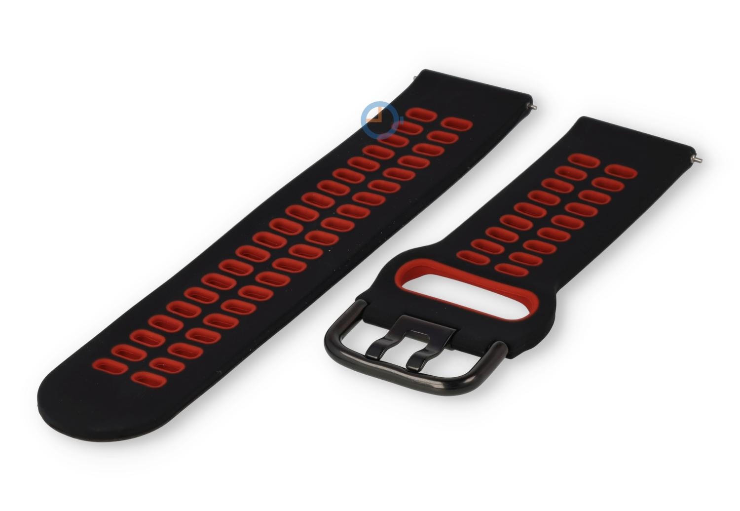 Horlogeband 22mm siliconen - zwart/rood