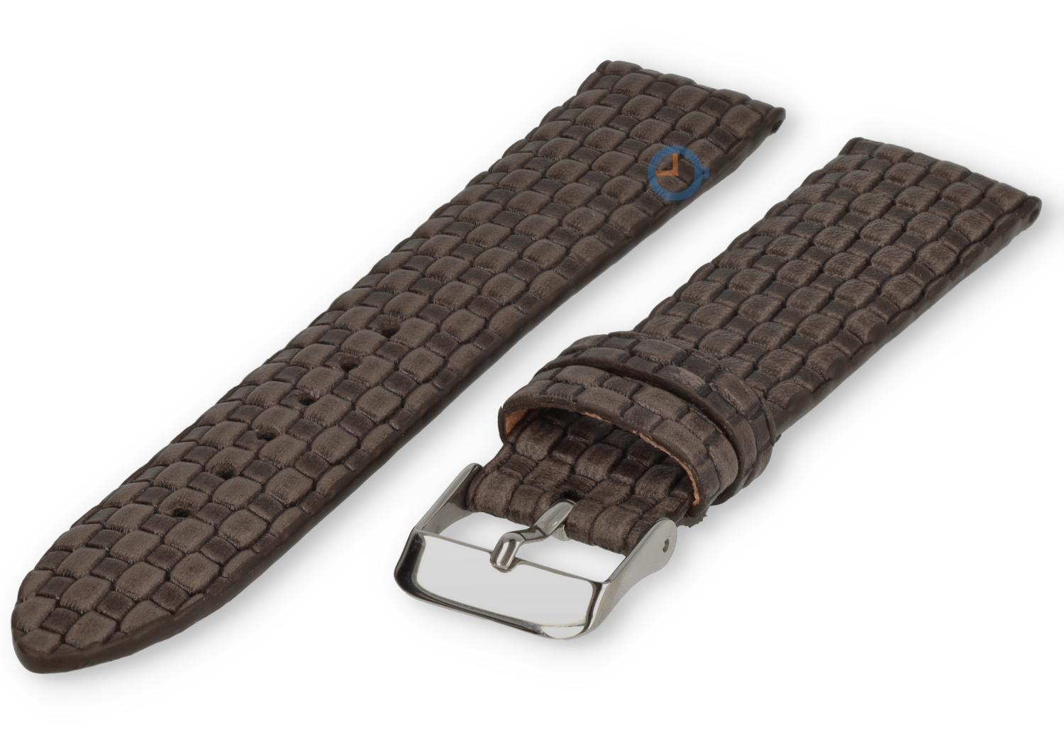 Geweven leren horlogeband - 22mm - grijs