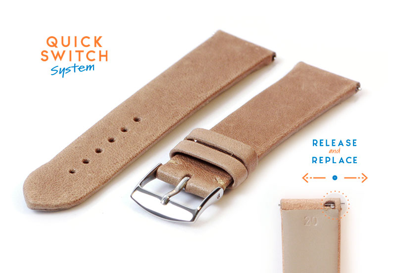 Horlogeband 20mm zandkleur leer