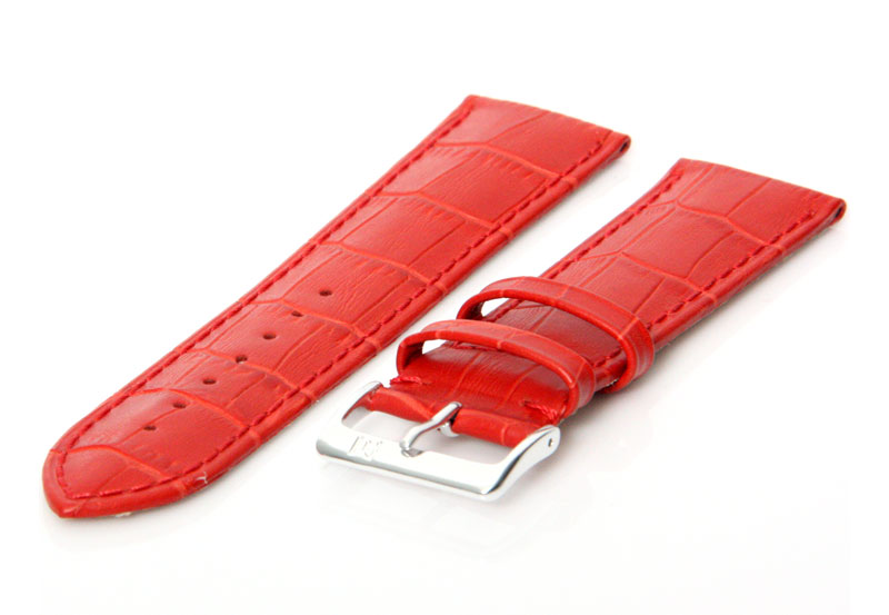 Horlogeband 22mm leer fluor rood XL