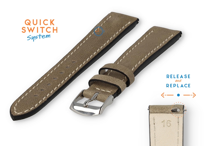 Horlogeband 16mm grijs leer