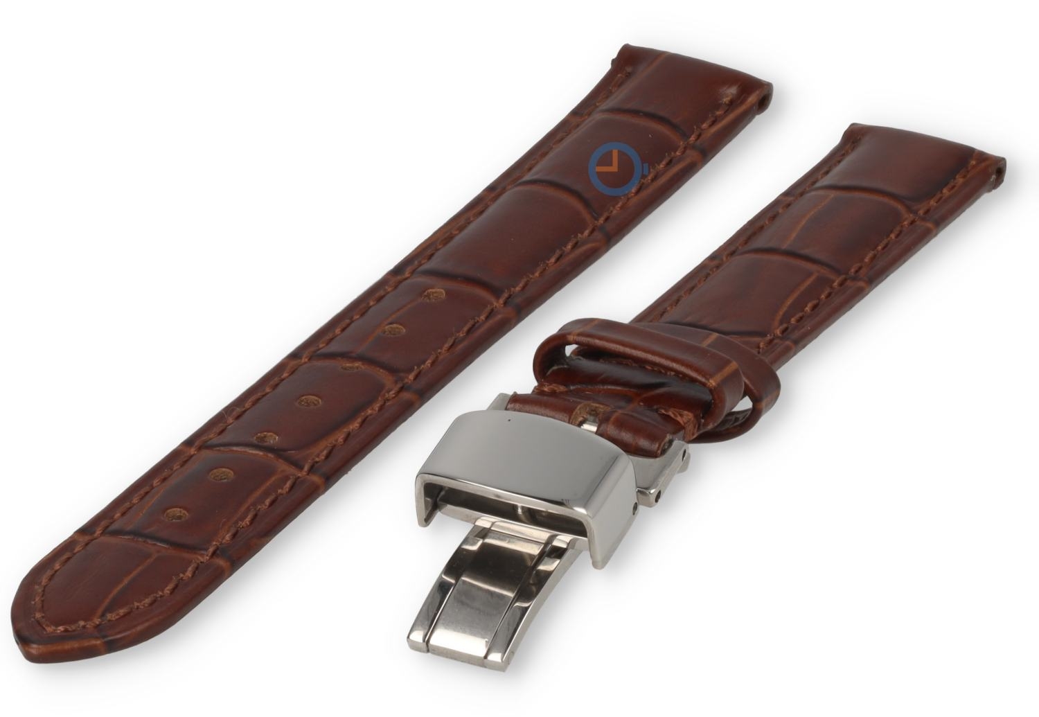 15mm horlogeband crocoleer met vlindersluiting - donkerbruin