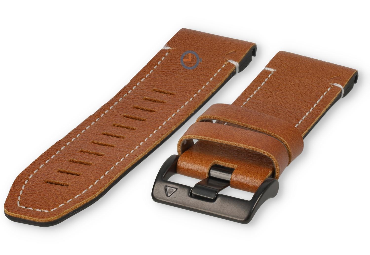 Robuuste hybrid band - 26mm siliconen/leer - cognac