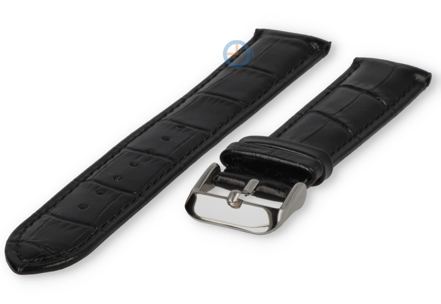 Horlogebandje 19mm - croco leer - zwart