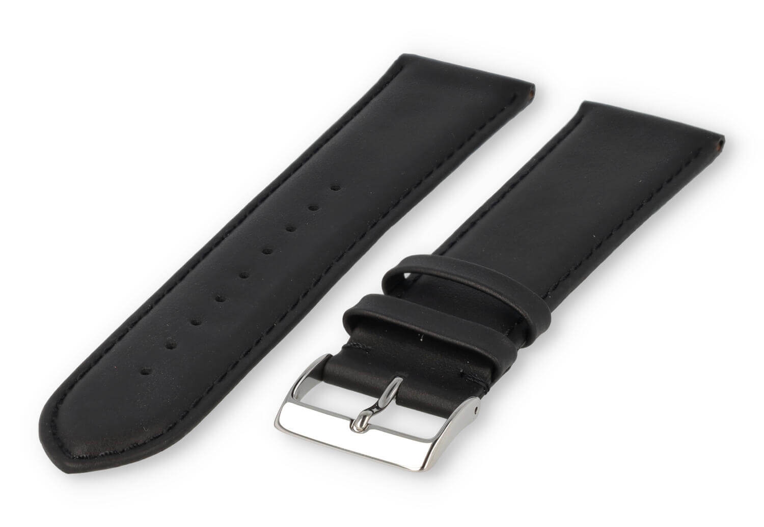XL horlogeband glad leer - 24mm - zwart