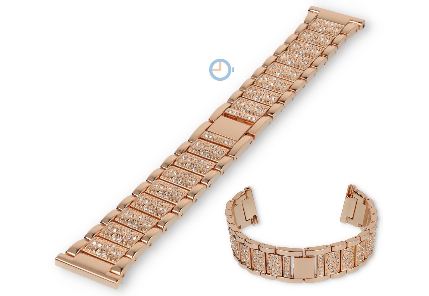 Stalen band met diamantjes - 22mm - ros?oud