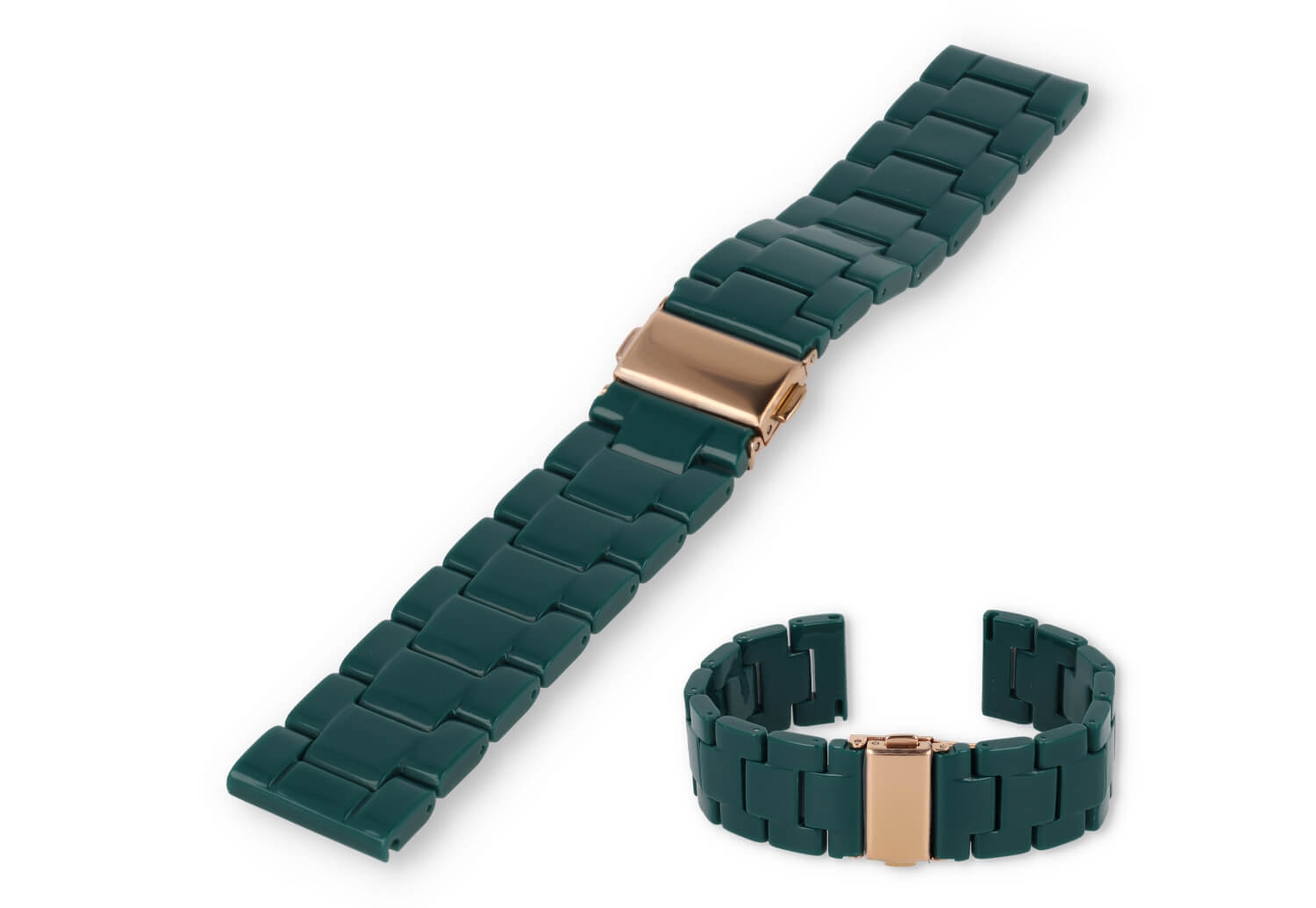 Horlogeband 20mm resin donkergroen - rosegouden sluiting