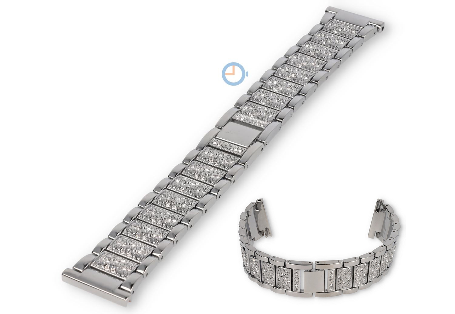 Stalen band met diamantjes - 22mm - zilver