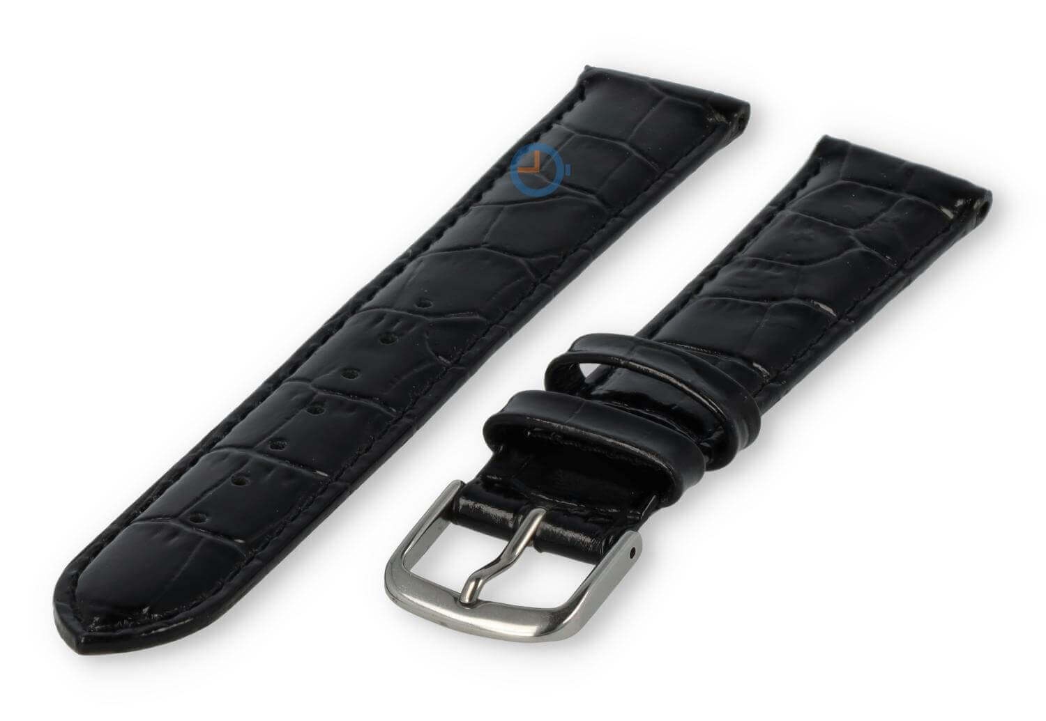 Crocoprint horlogeband leer - 18mm - zwart