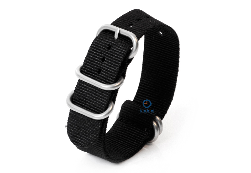 Horlogeband nylon 22mm zwart