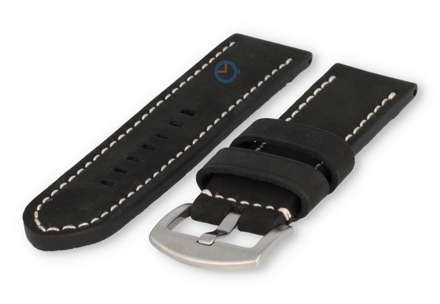 Waterafstotende horlogeband van leer - 24mm - zwart