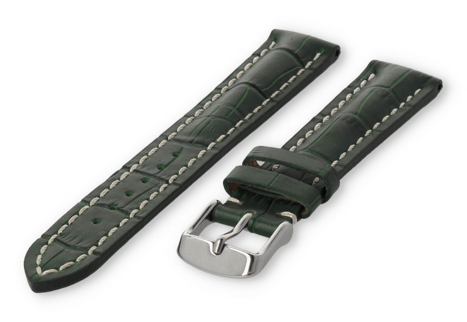 Horlogeband met krokoprint 18mm groen leer
