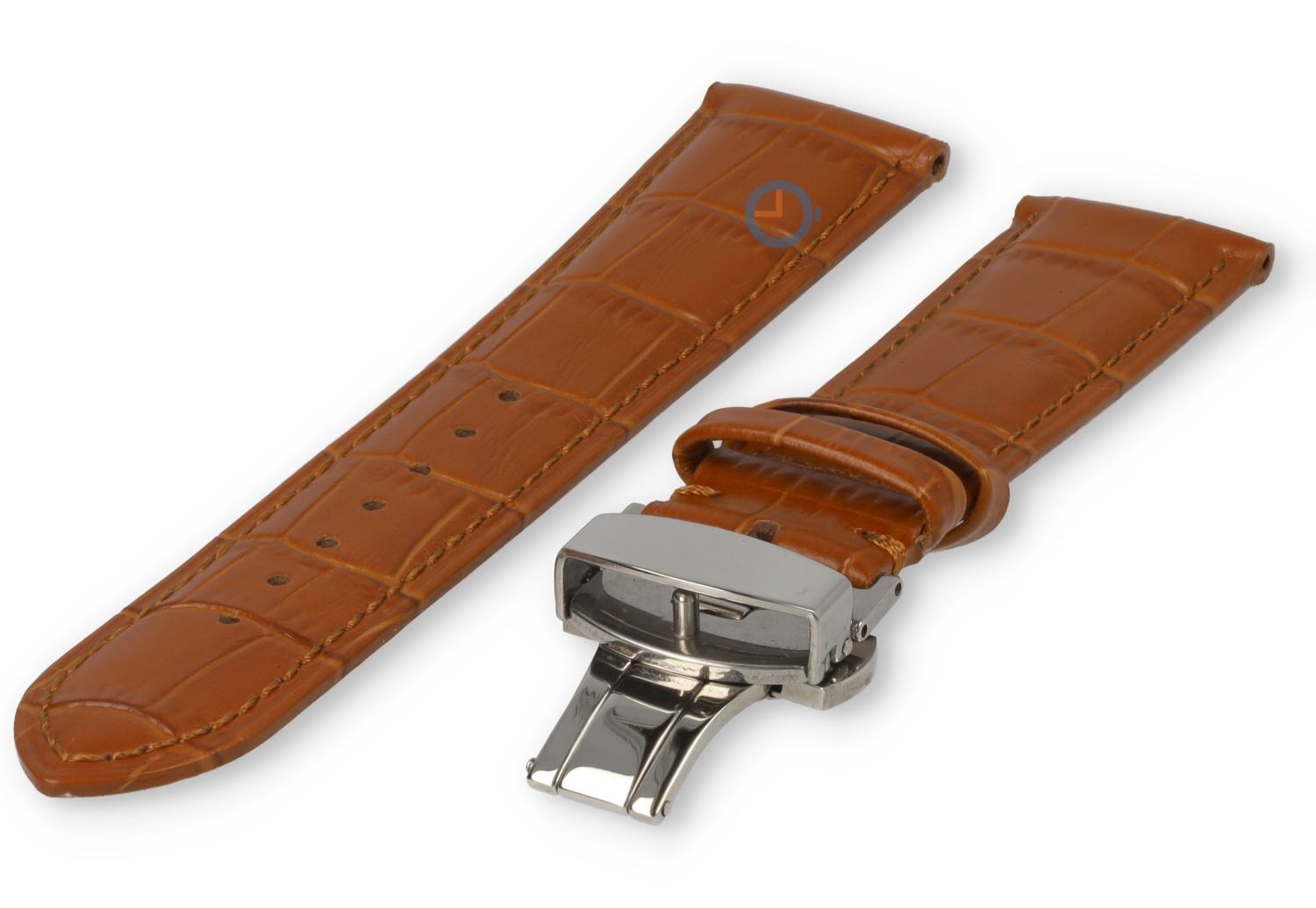 23mm horlogeband crocoleer met vlindersluiting - cognacbruin