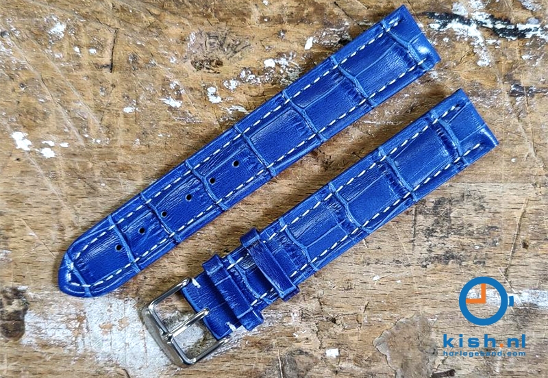 Extra lange horlogeband - 18mm blauw leer