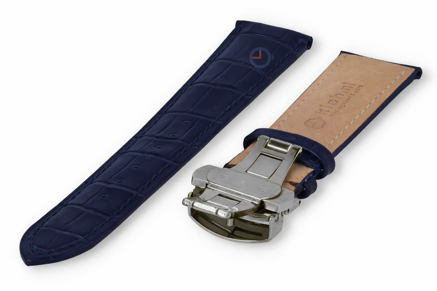 Luxe Edox horlogeband donkerblauw leer - vlindersluiting - 16mm