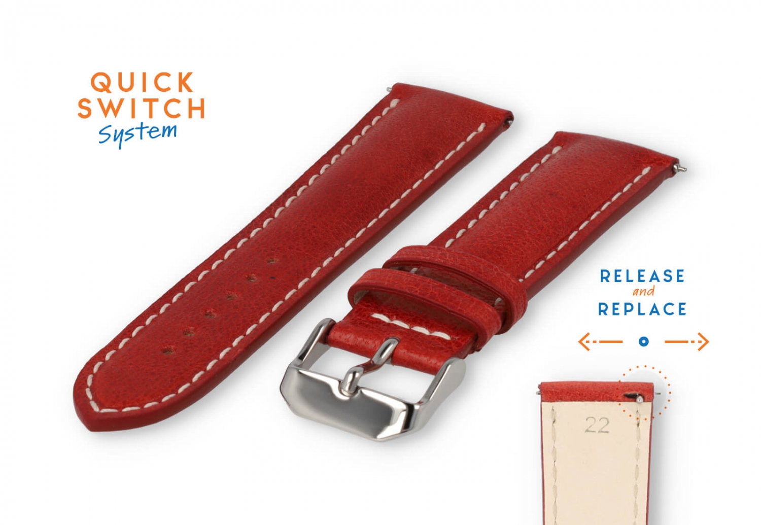 Horlogeband 22mm steenrood leer