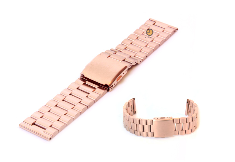 Horlogeband 23mm rosegoud staal mat