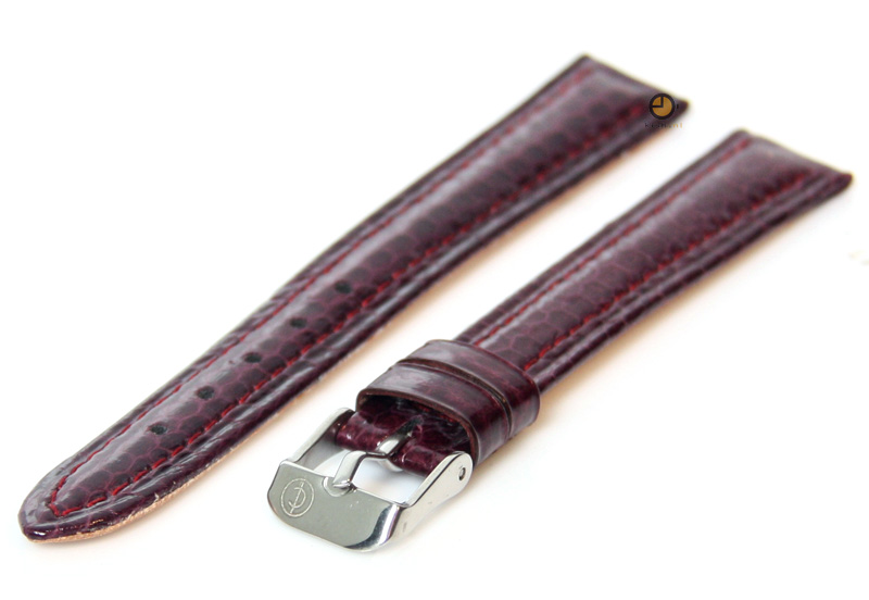 Horlogeband 16mm bordeaux echt slangenleder