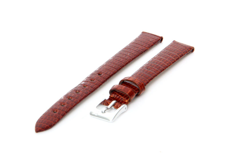 Horlogeband 12mm bruin hagedissenleer XL