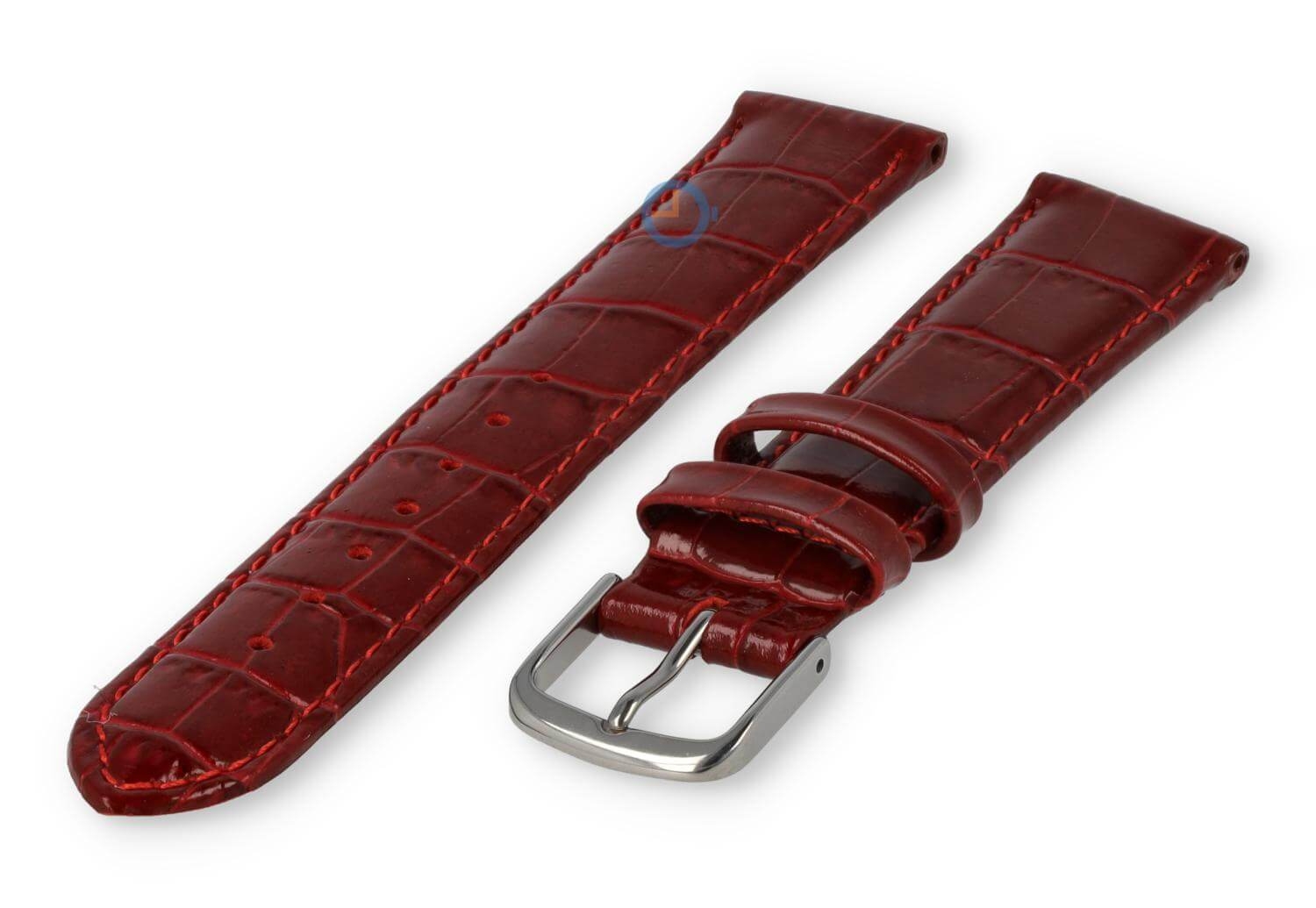 Horlogeband leer met krokoprint - 16mm - bordeaux