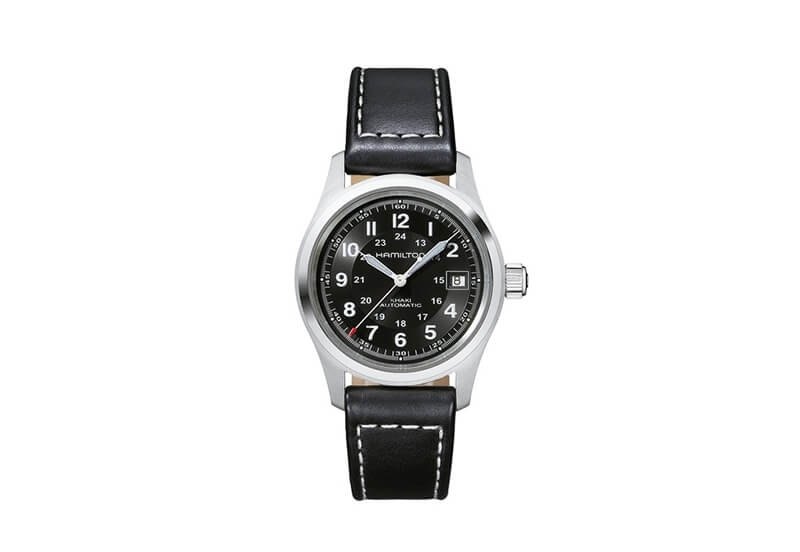 Hamilton horlogeband H70455733 - zwart leer