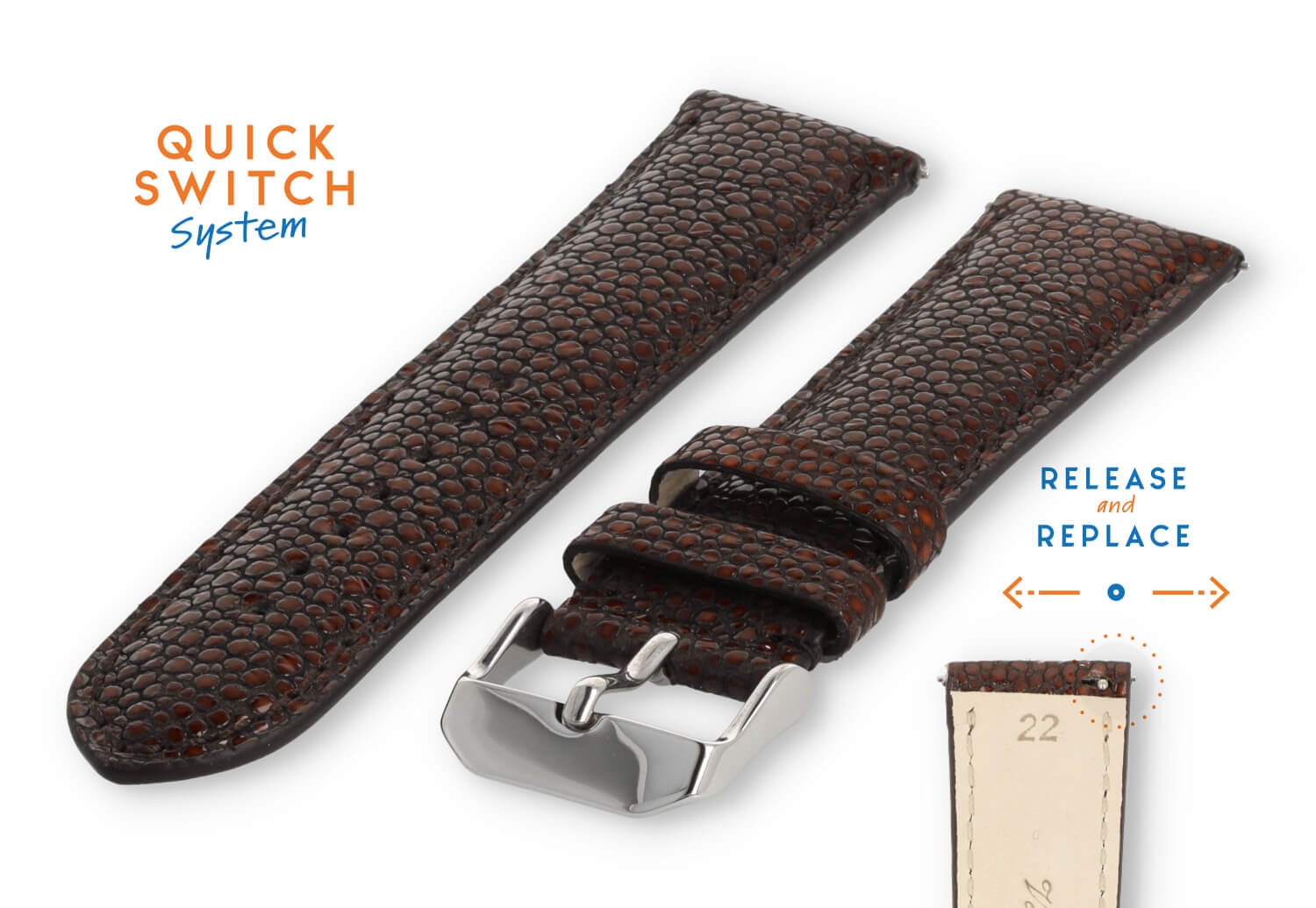 Horlogeband 22mm bruin roggenleer