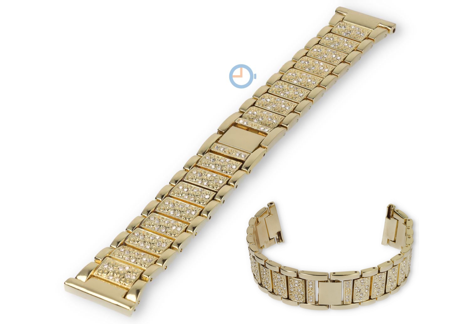 Stalen band met diamantjes - 22mm - geelgoud