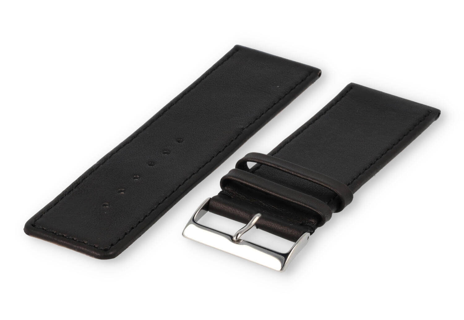 XL horlogeband glad leer - 30mm - zwart