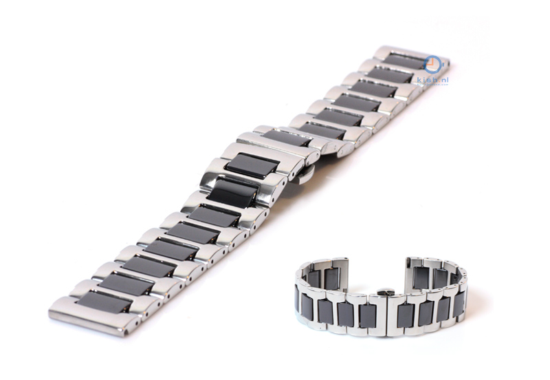 Horlogeband 20mm staal zilver/zwart