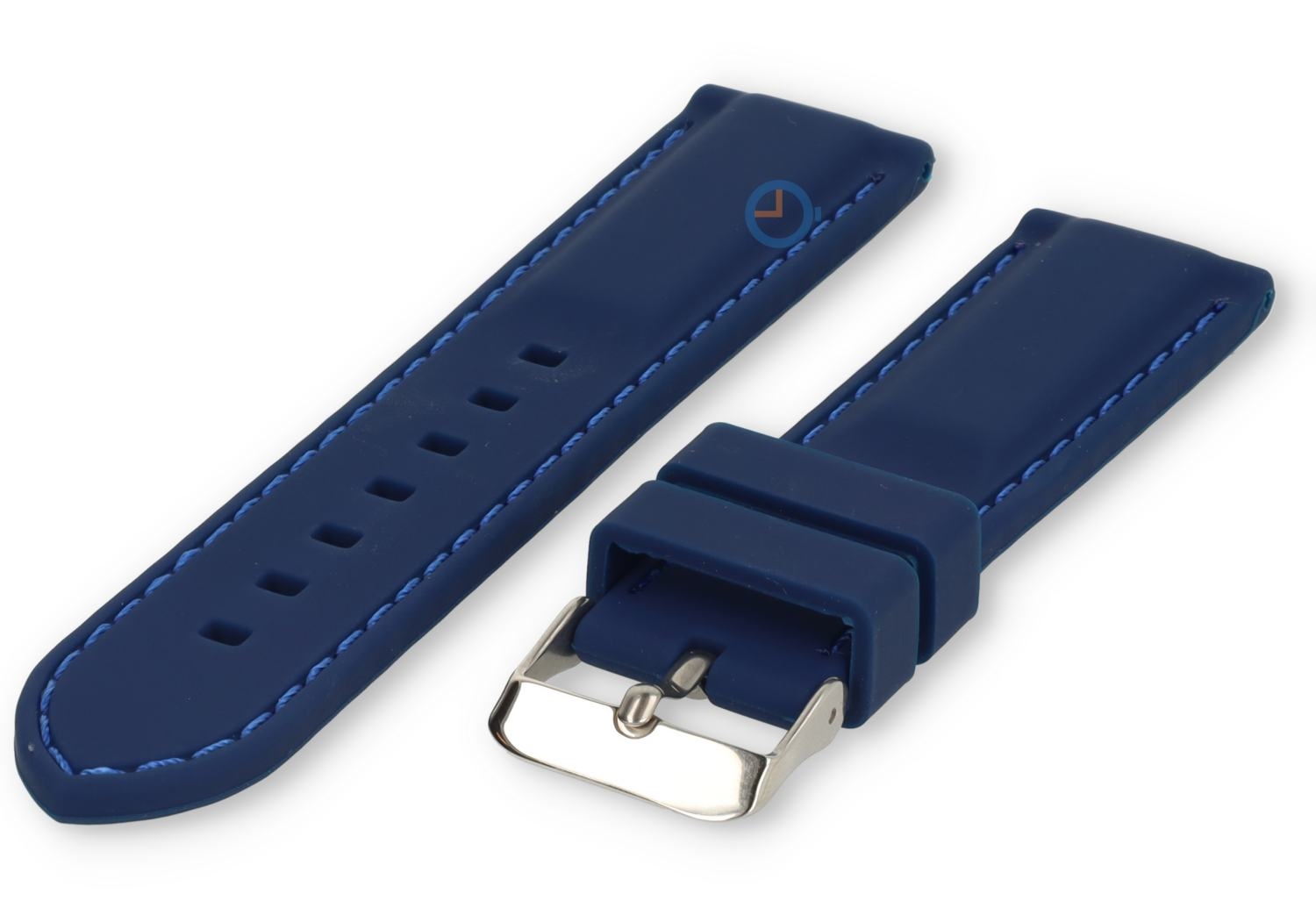 Horlogeband 22mm siliconen blauw met stiksel