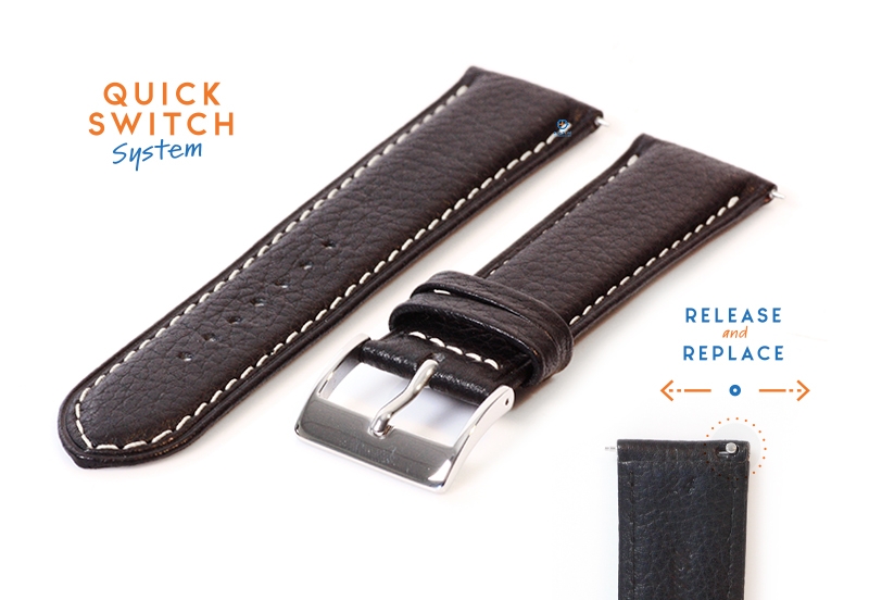 Horlogeband 24mm zwart ecovriendelijk rundleder