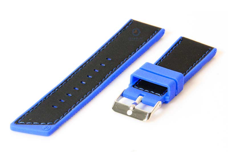 Horlogeband 24mm siliconen zwart-blauw