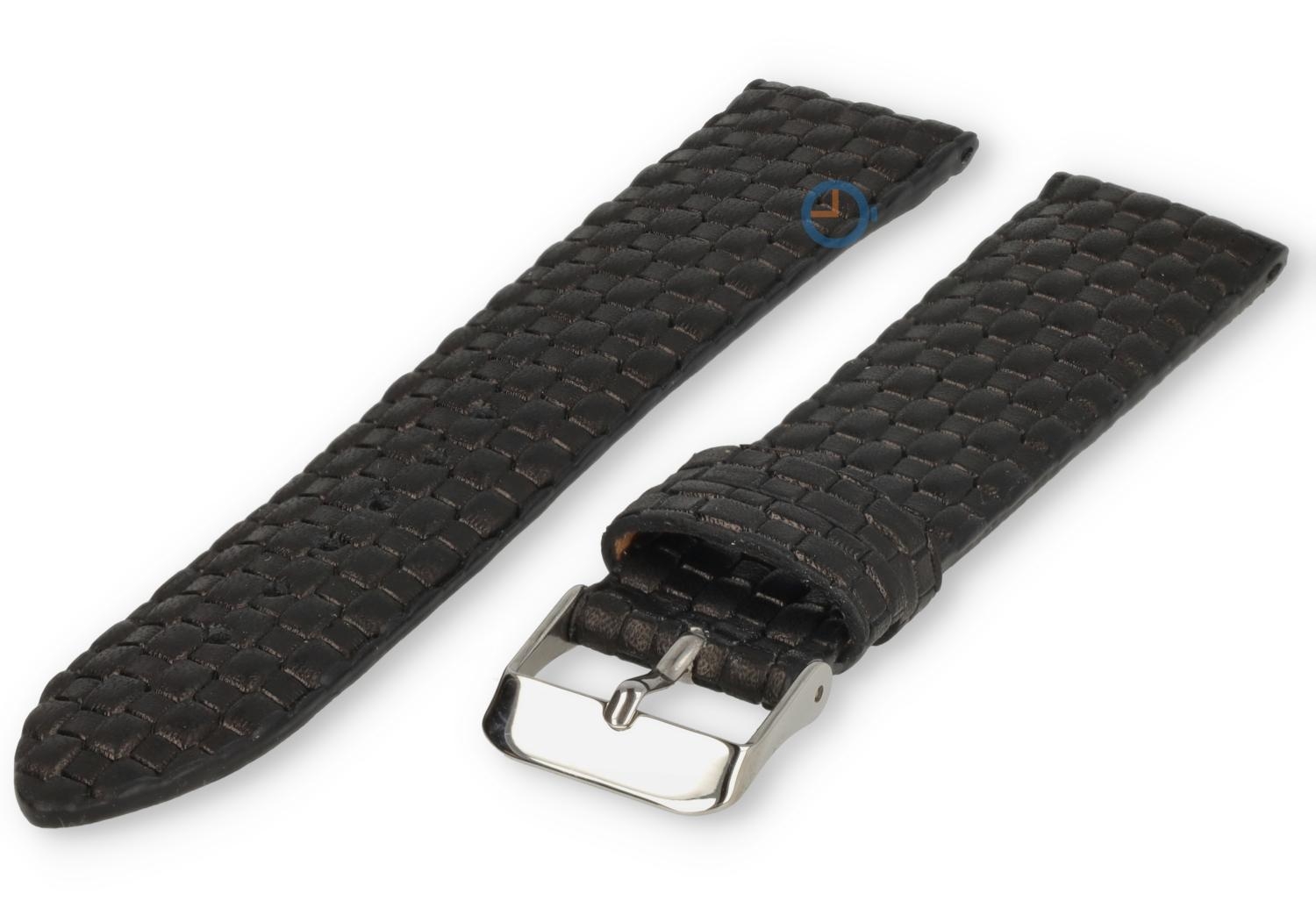 Geweven leren horlogeband - 22mm - zwart