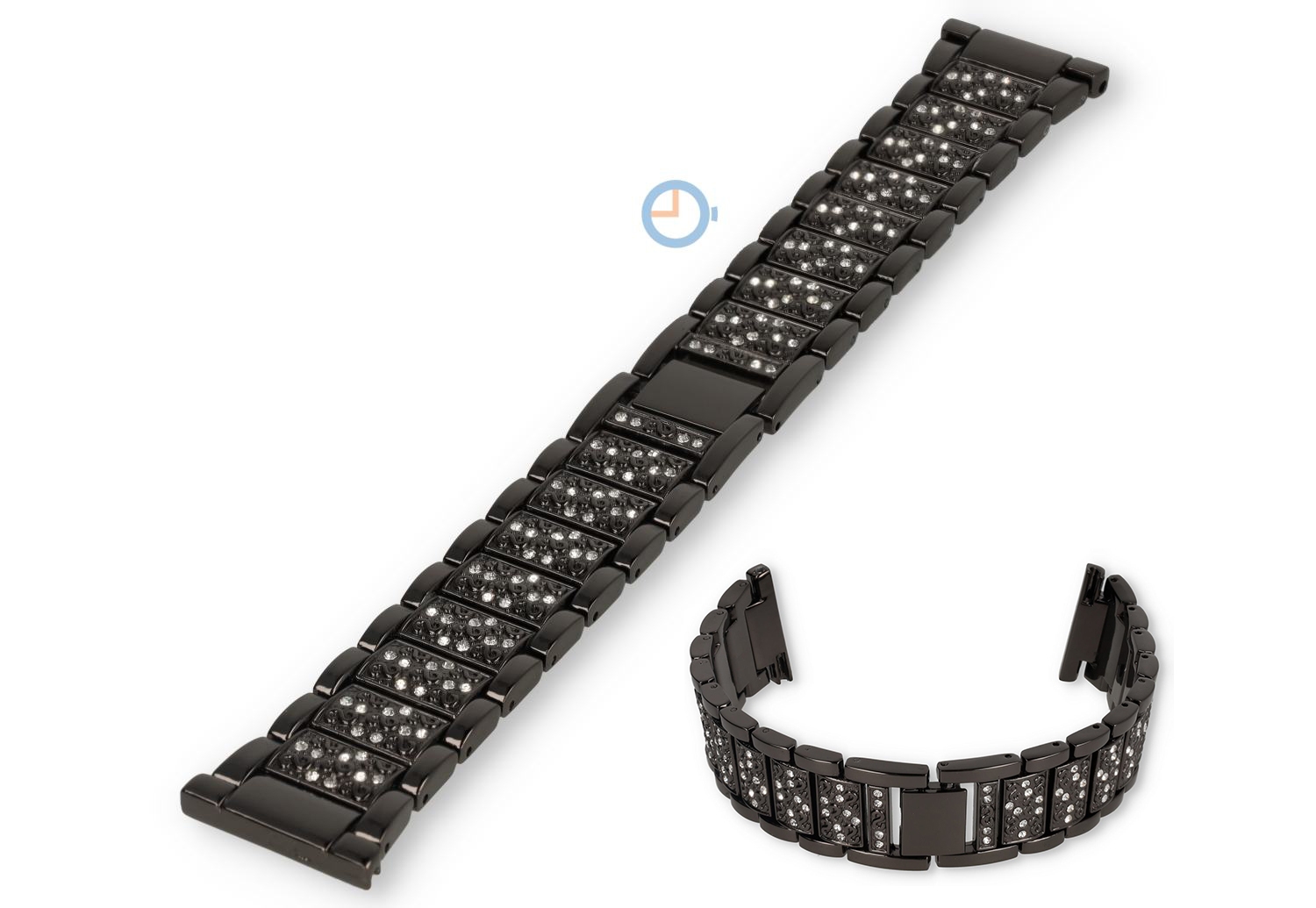 Stalen band met diamantjes - 22mm - zwart