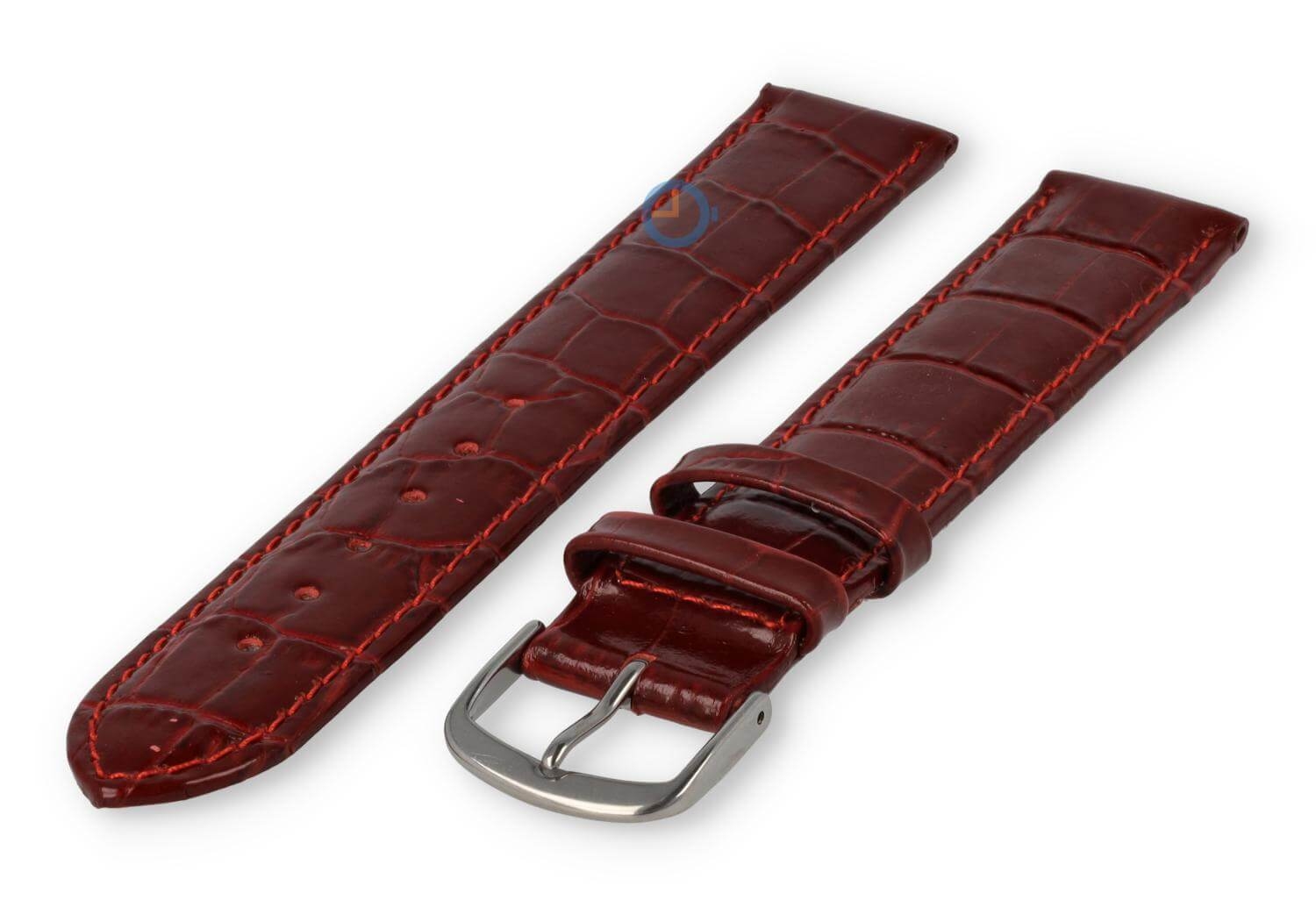 XL horlogeband leer met krokoprint - 16mm - bordeaux