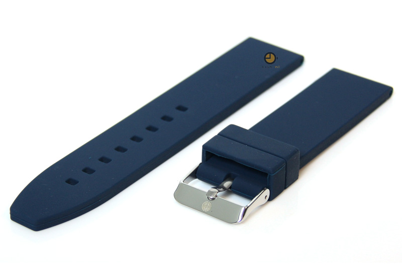 Horlogeband 22mm donkerblauw siliconen glad
