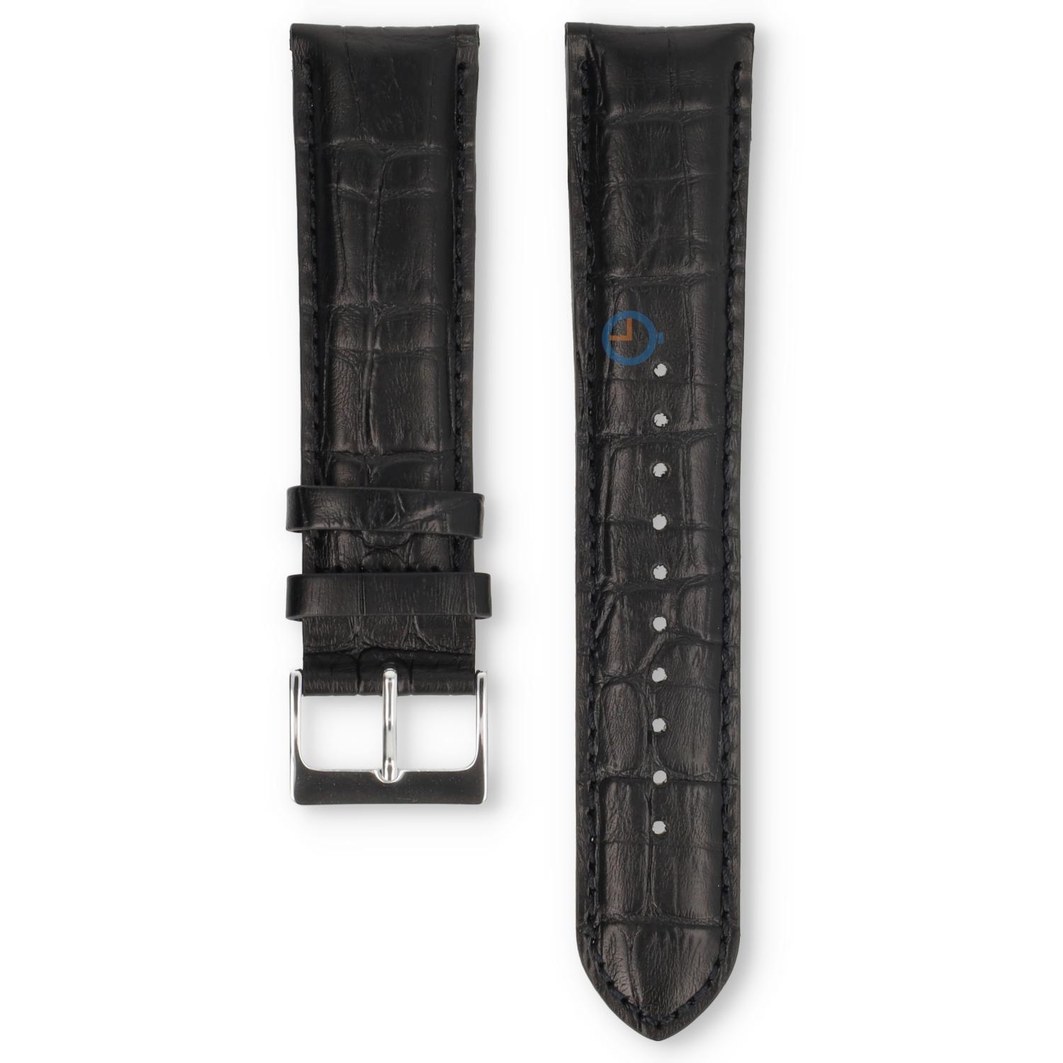 Universele 22mm zwart leren horlogeband - Pulsar