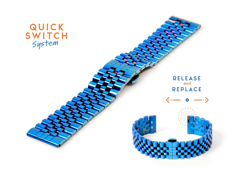 Horlogeband 20mm staal blauw - deels gepolijst