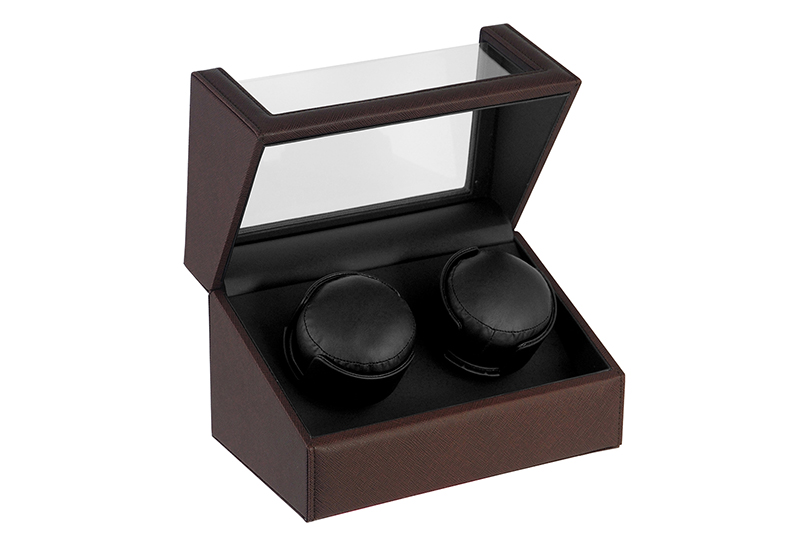 Watchwinder 2 horloges donkerbruin leer