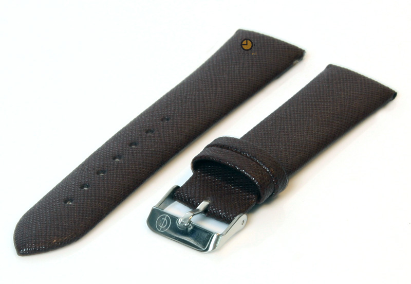 Horlogeband 18mm donkerbruin leder met canvaslook