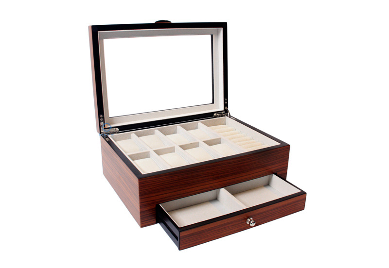 Houten horloge- en sieradenkist met lade